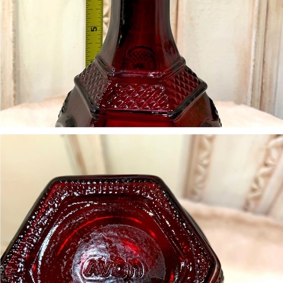DARK RED VASE AVON CUT GLASS CAPE COD 1876 WINE DECANTER WINE COLOR PERFECT COND - Picture 7 of 8